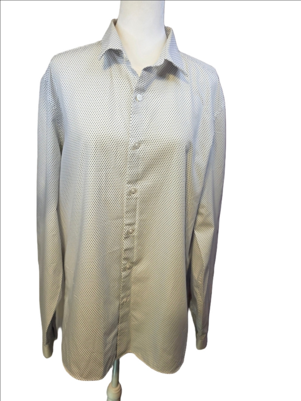 Topman White Dress Shirt with Black Micro-Dot Pattern Slim Fit Size Large(40-42)
